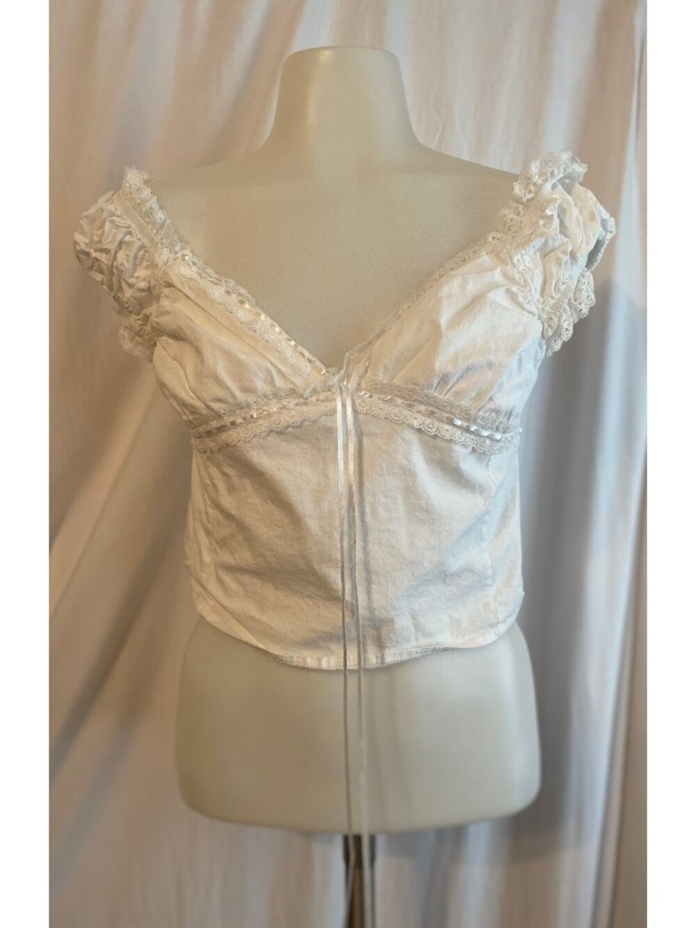 L.A. Hearts White Lace Trim Bustier Corset Top Size S Y2K Cottagecore